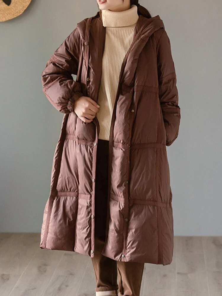 Black Friday Sales Deanwangkt Winter Women Hooded Loose White Duck Down Long Parka Casual Female Single Breasted Warm Down Coat Snow Outwear - Deanwangkt