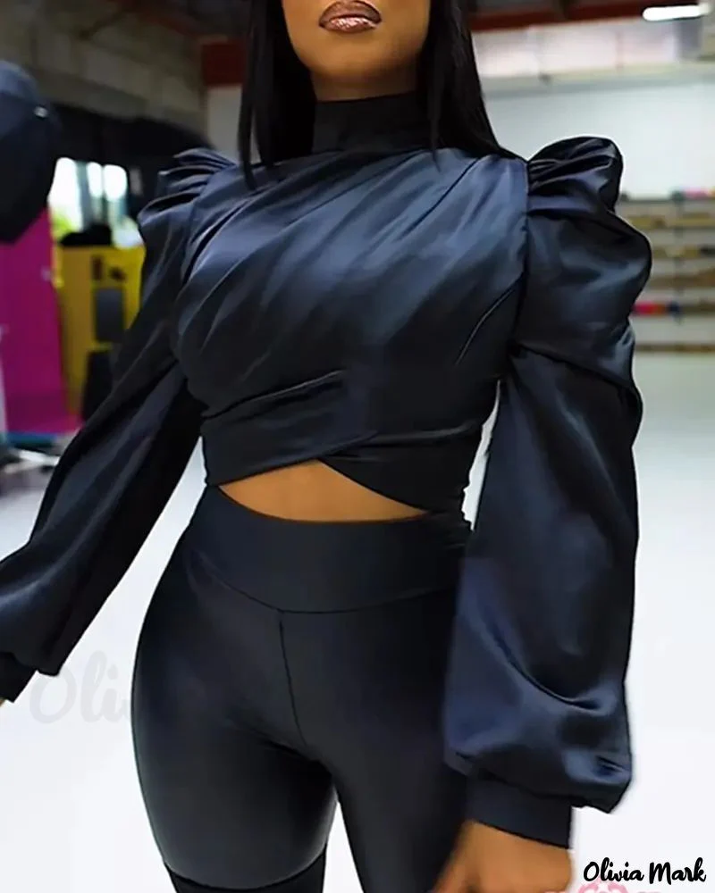 Deanwangkt - Long sleeve crop top with ruched detail and puff sleeves - Deanwangkt