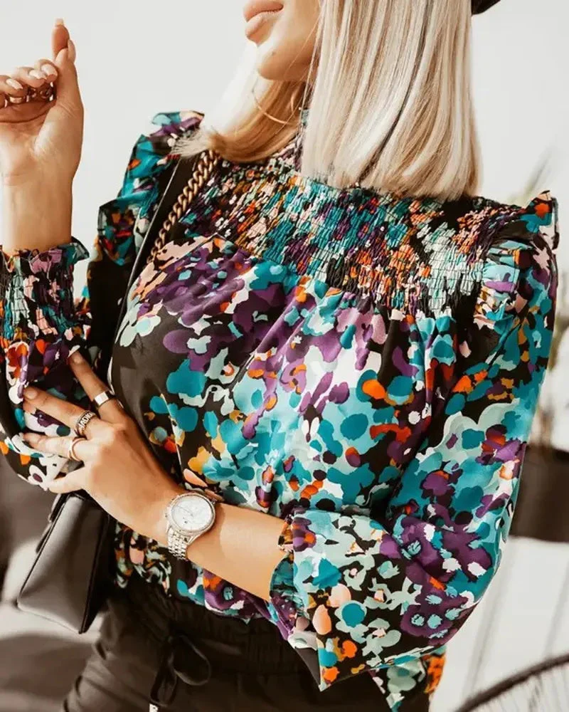 Deanwangkt - Long sleeve top with ruffled hem and all over print - Deanwangkt