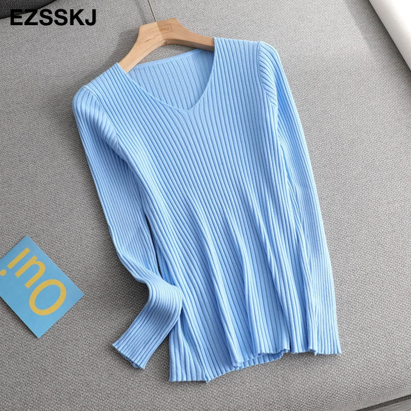 Christmas Gift Deanwangkt basic v-neck solid autumn winter Sweater Pullover Women Female Knitted sweater slim long sleeve badycon sweater cheap - Deanwangkt