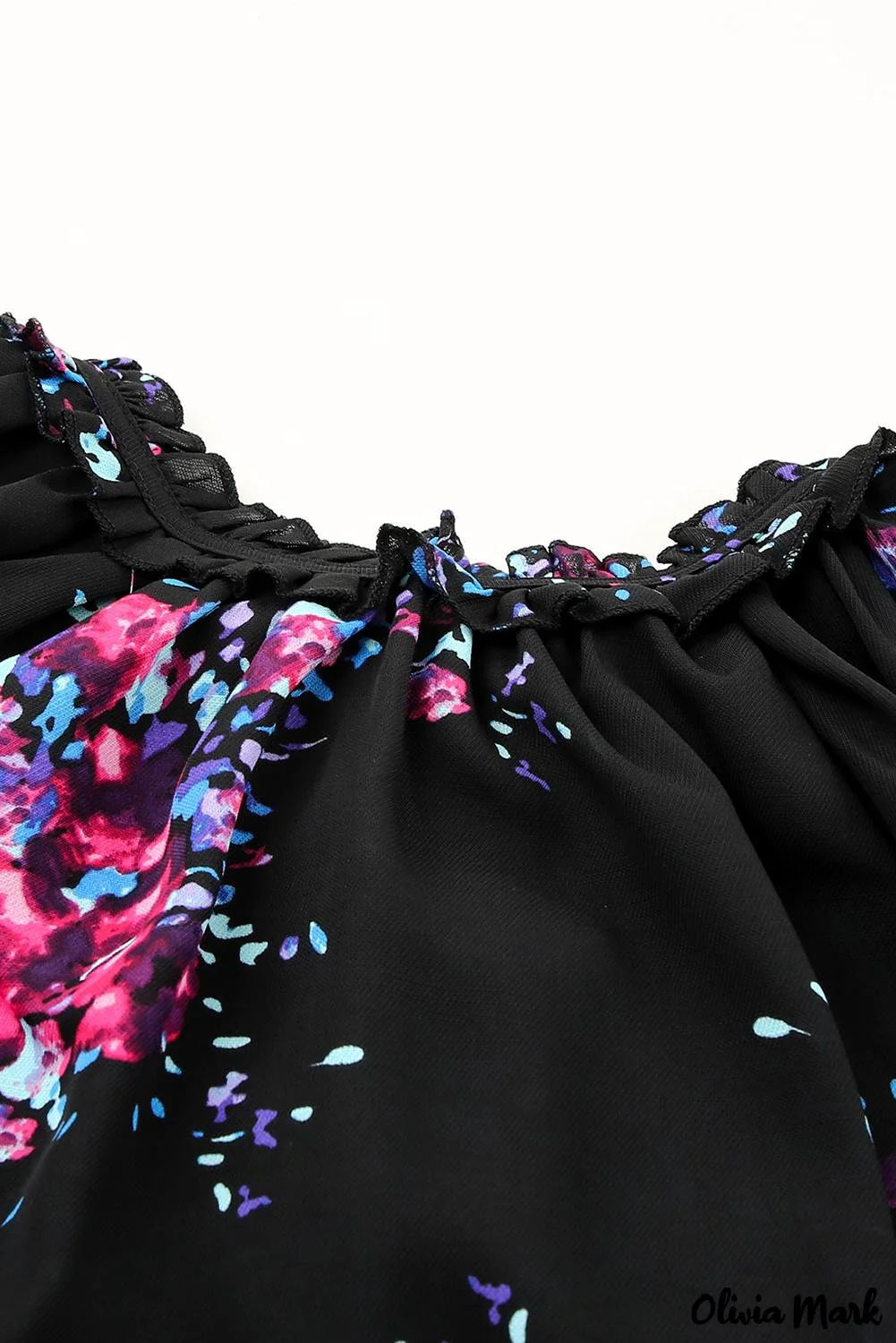 Deanwangkt - Black Tie-Dye Print Split V-Neck Butterfly Sleeve Blouse - Deanwangkt