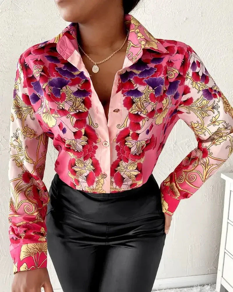 Deanwangkt - Floral Print Button Up Long Sleeve Top - Deanwangkt