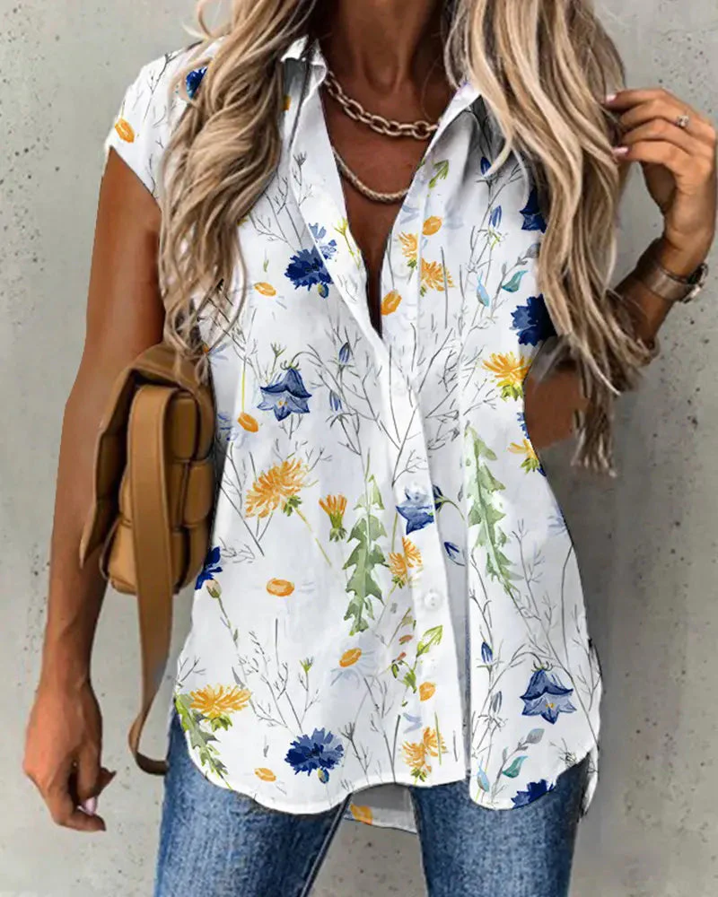 Deanwangkt - Floral Print Short Sleeve Button Down Shirt - Deanwangkt