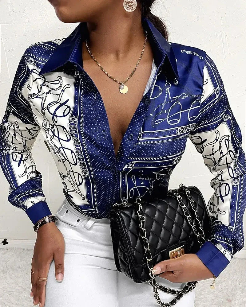 Deanwangkt - Scarf Print Button-Up Long Sleeve Shirt - Deanwangkt