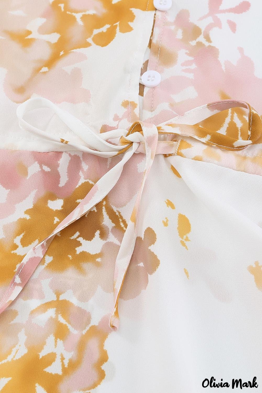 Deanwangkt - Floral V-Neck Ruffle Tie Waist Puff Sleeve Blouse - Deanwangkt
