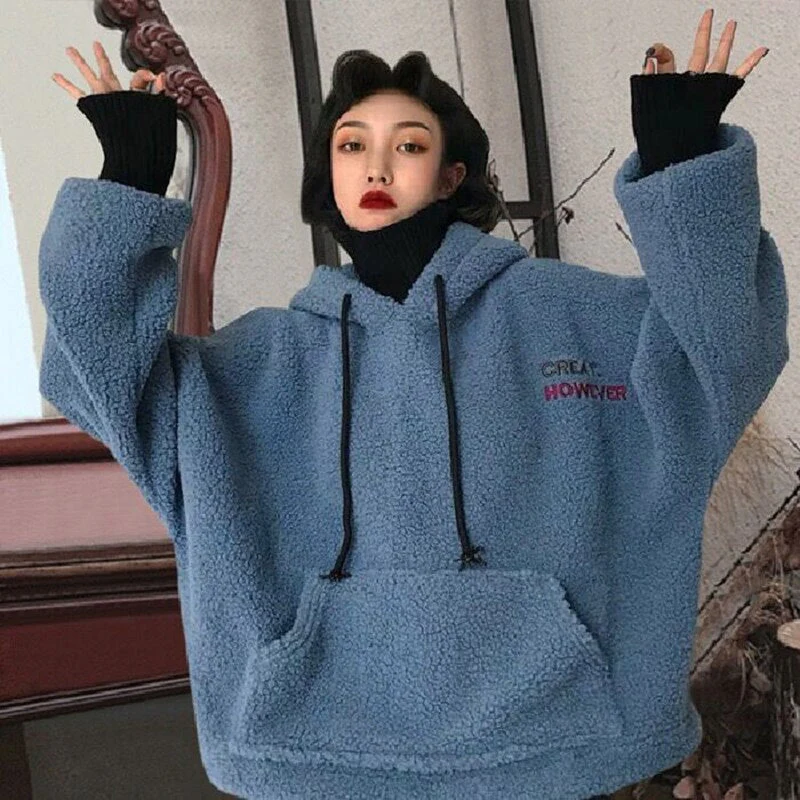 Black Friday Sales Women's Hooded Sweater Retro Small Cashmere Trend Loose Lazy Y2K Autumn And Winter Plus Velvet Thick Top Hooded Sweater Jacket - Deanwangkt