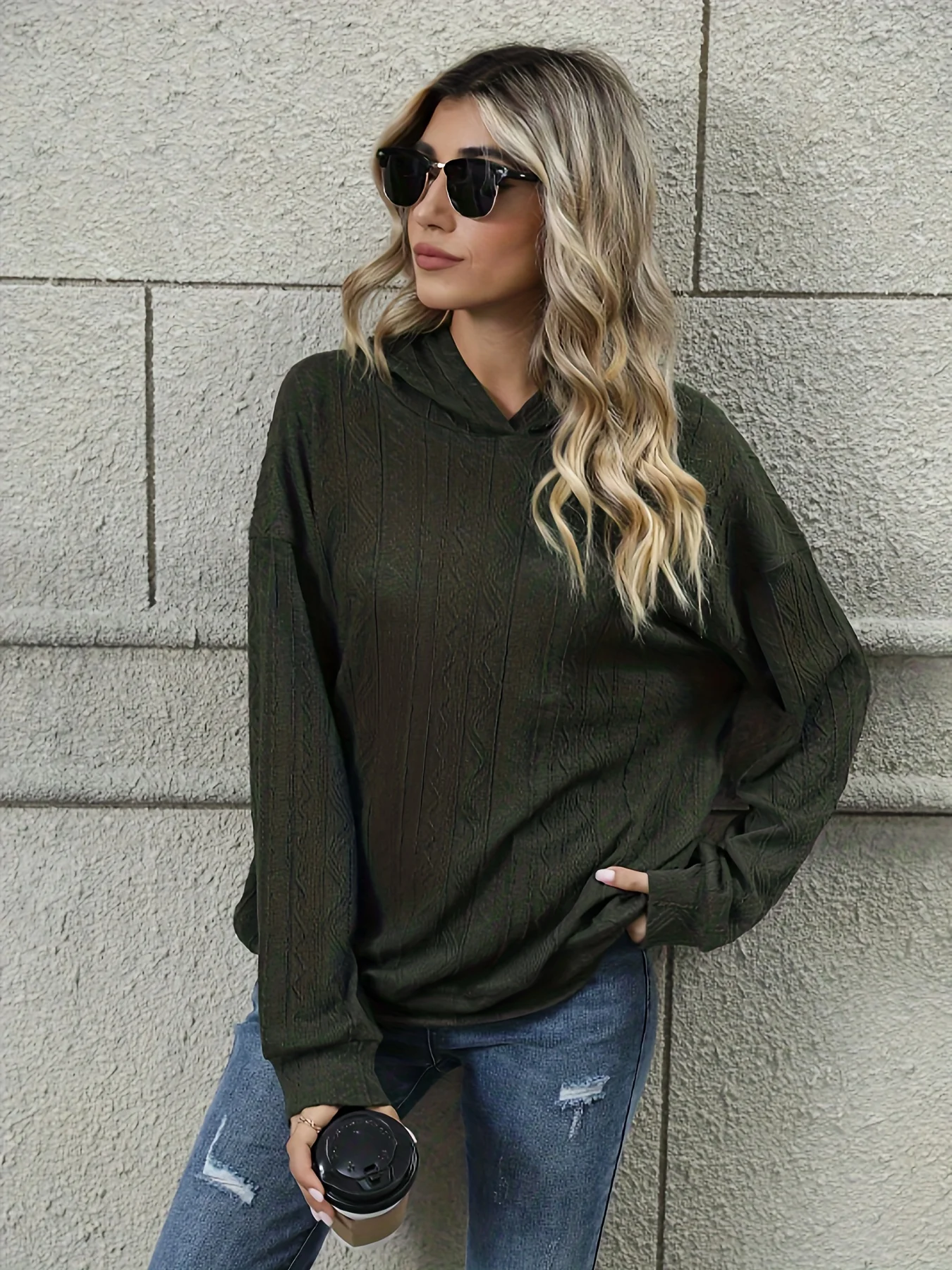 deanwangk Solid Drop Shoulder Hoodie, Casual Long Sleeve Hoodies Sweatshirt, Women's Clothing - Deanwangkt