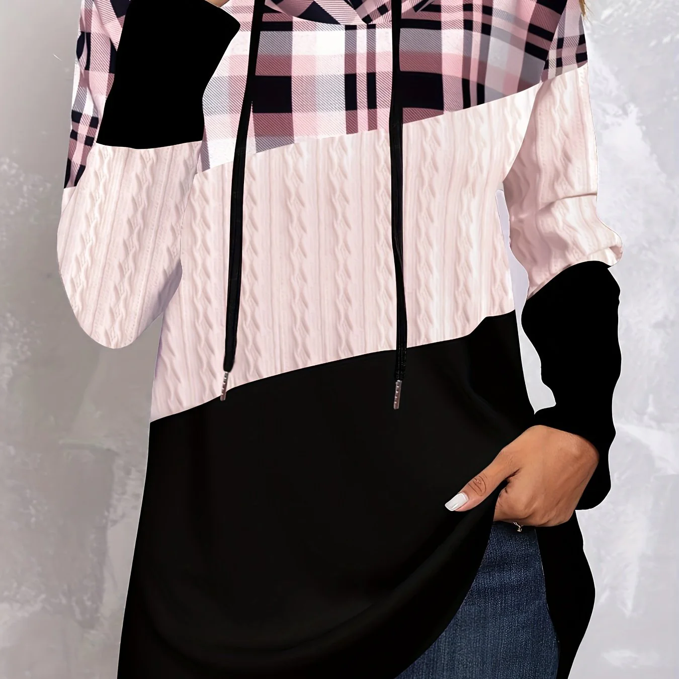 Color Block Drawstring Hoodie, Casual Long Sleeve Hoodie, Women's Clothing - Deanwangkt