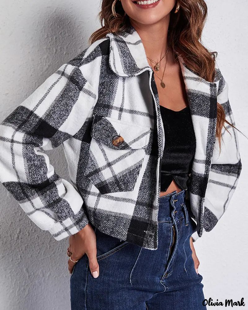 Deanwangkt - Long-sleeved cropped jacket in plaid print with pocket - Deanwangkt