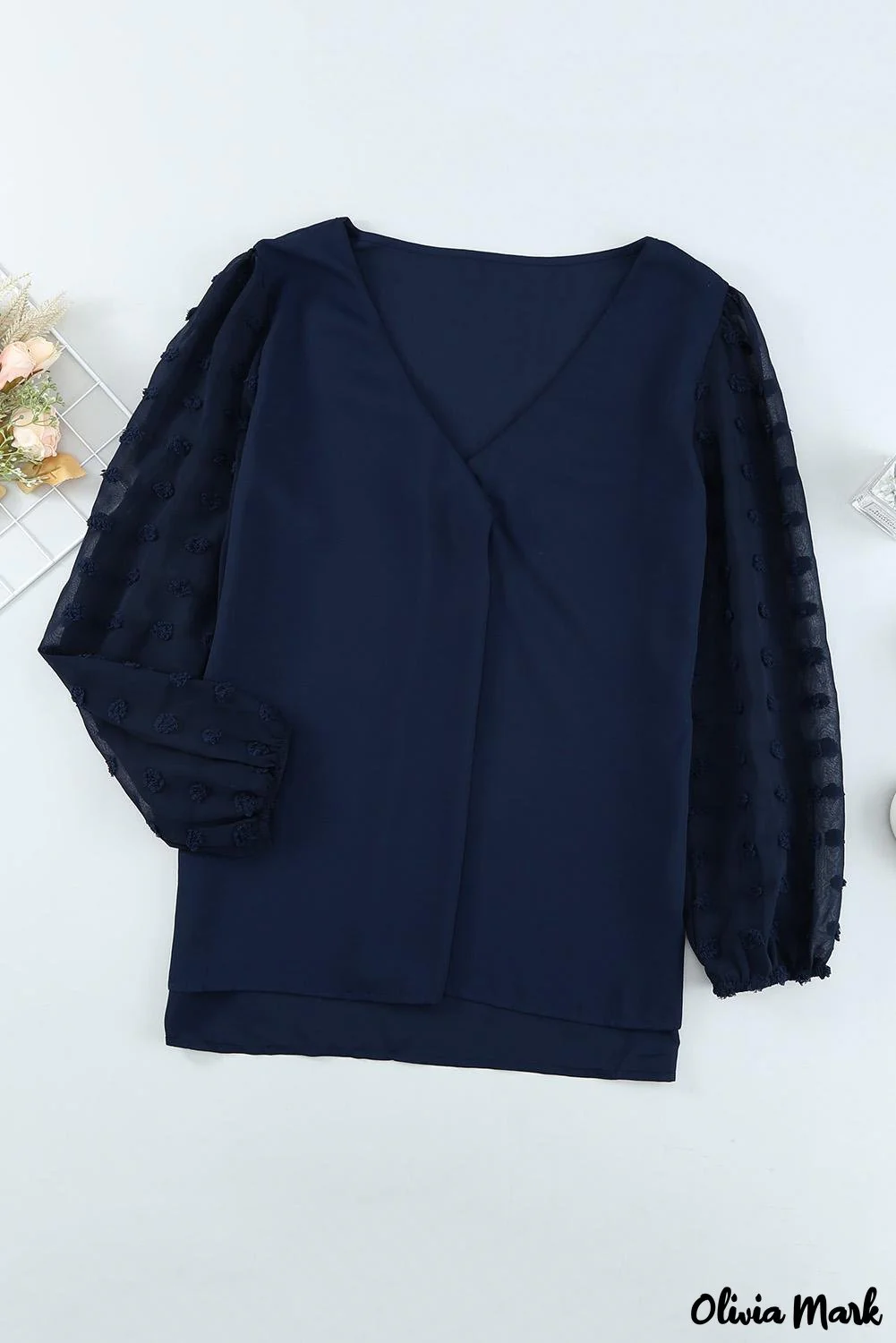 Deanwangkt - Black Polka Dot V-Neck Long Sleeve Blouse - Deanwangkt