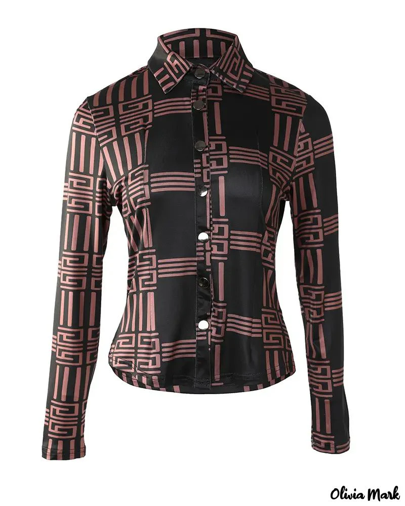 Deanwangkt - Geometric Print Long Sleeve Button Down Shirt - Deanwangkt