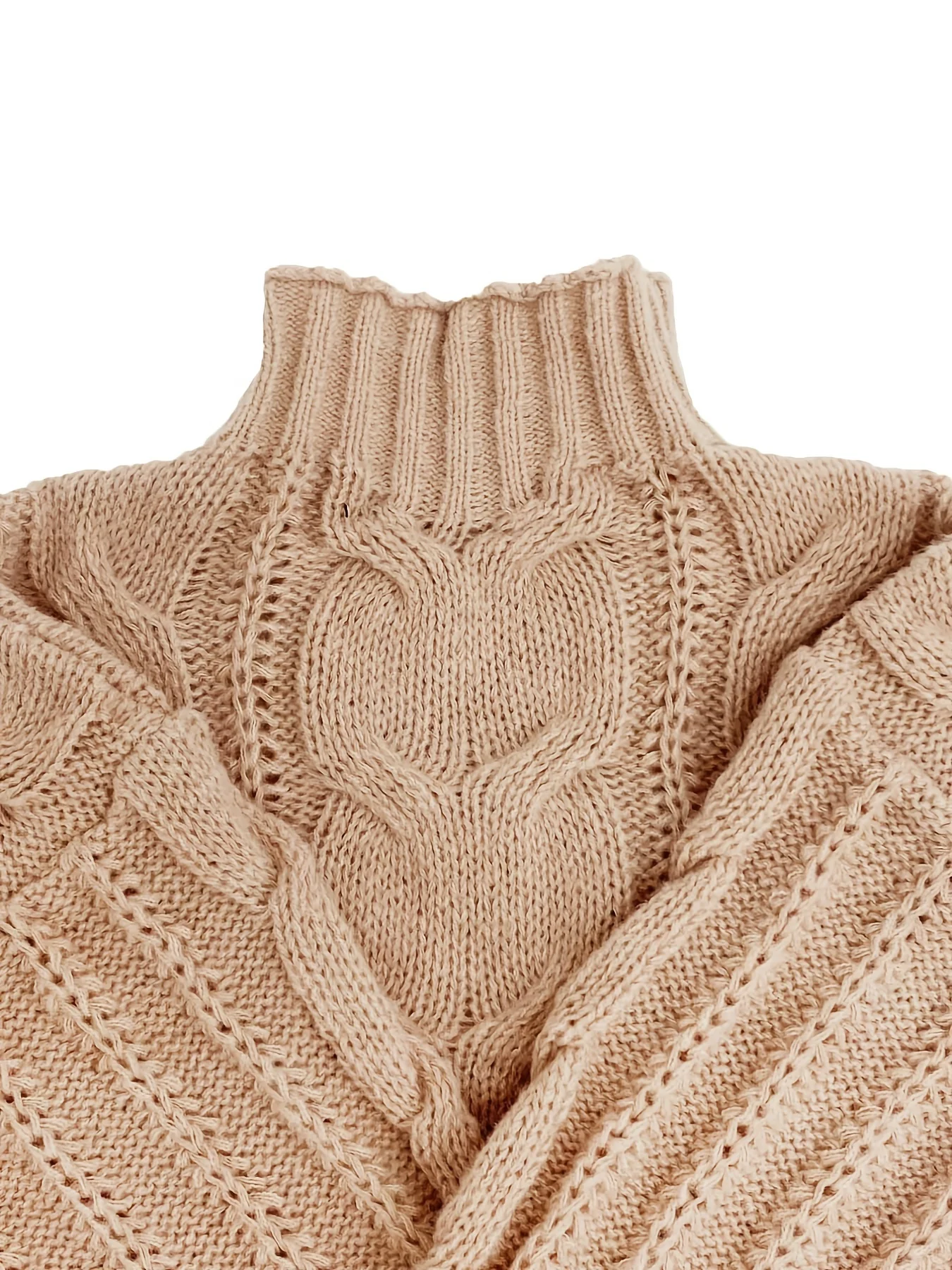 deanwangkt-1 Solid Cable Knit Sweater Dress, Casual High Neck Long Sleeve Dress, Women's Clothing - Deanwangkt