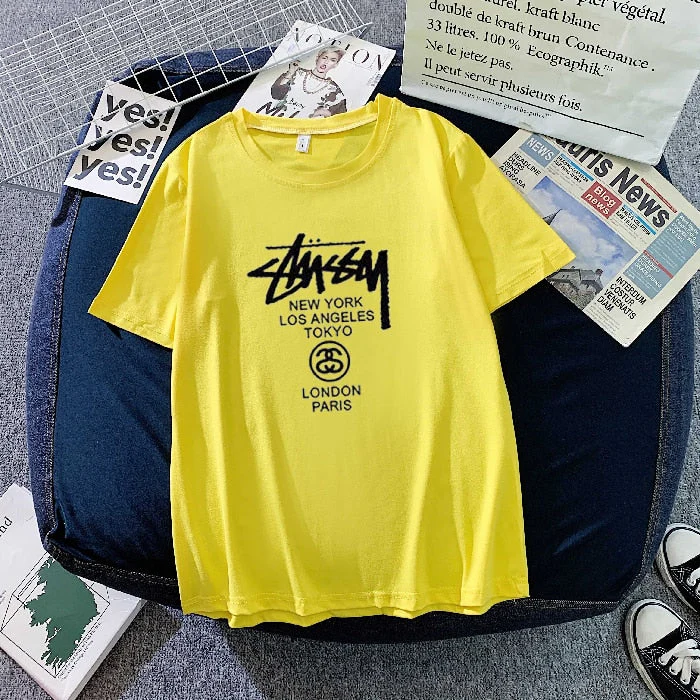 Christmas Gift Deanwangkt Couple Outfit Printing Collarless Youth Leisure Grey Straight Tube Summer Ordinary Short Sleeve Cotton Men's Women Wear New - Deanwangkt