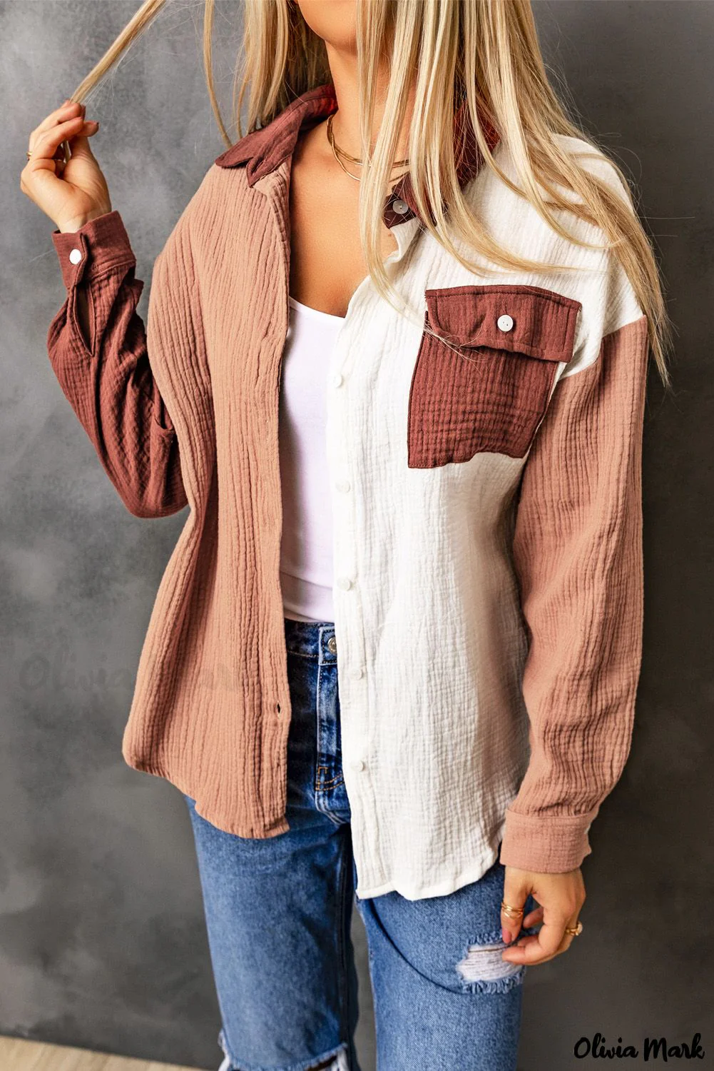 Deanwangkt - Brown textured long sleeve shirt with pocket - Deanwangkt