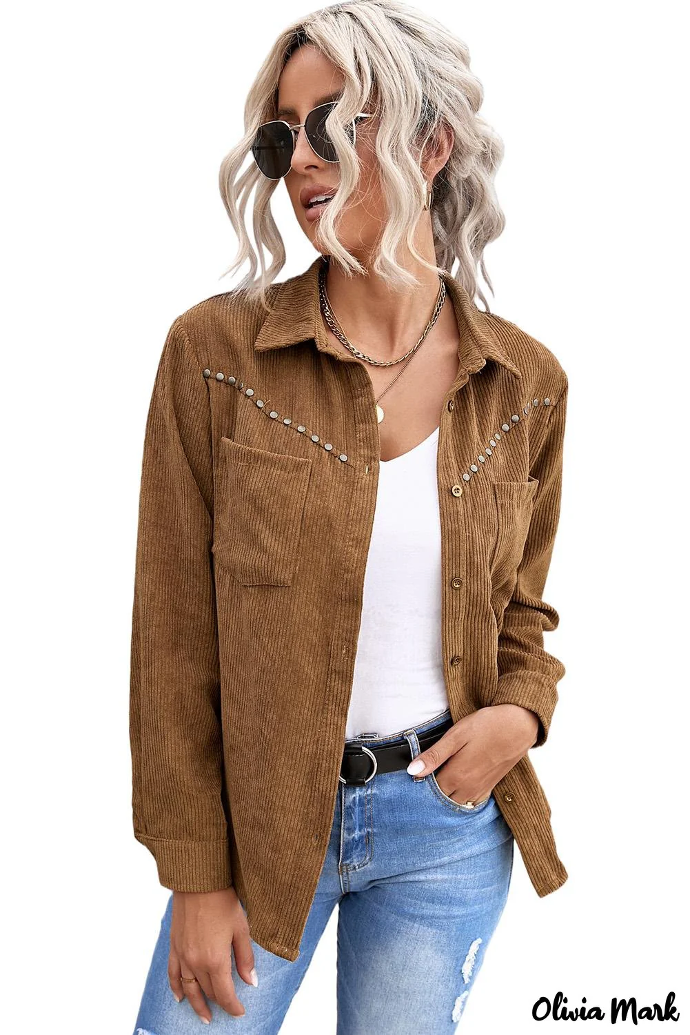 Deanwangkt - Beige corduroy buttoned long sleeve shirt with pockets - Deanwangkt