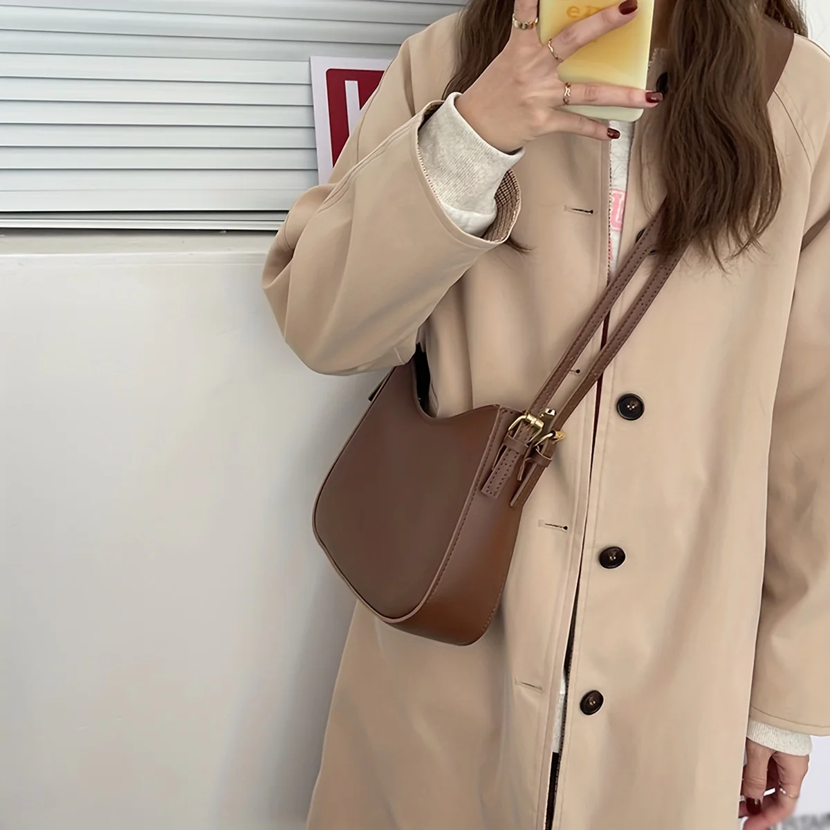 Minimalist Solid Color Shoulder Bag, All-Match Crossbody Bag, PU Leather Women's Purse - Deanwangkt