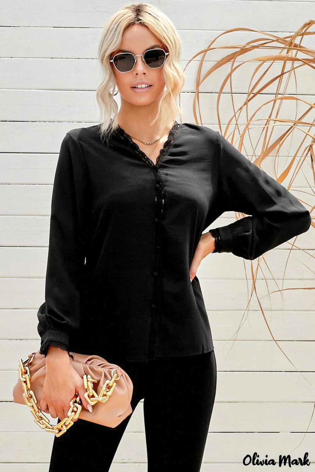 Deanwangkt - Black Crochet Lace Button Down Long Sleeve Shirt - Deanwangkt