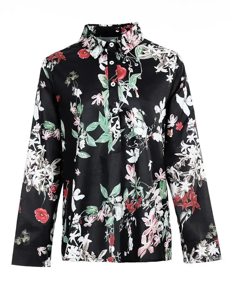 Deanwangkt - Floral Print Long Sleeve Button Up Top - Deanwangkt