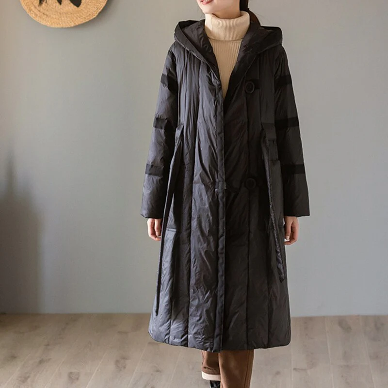 Black Friday Sales New Winter Women Hooded 90% White Duck Down Long Parka Casual Female Loose Pocket Down Coat Thick Warm Outwear - Deanwangkt