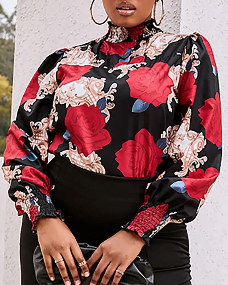 Deanwangkt - Baroque Floral Print Ruched Top With Ruffle Hem - Deanwangkt