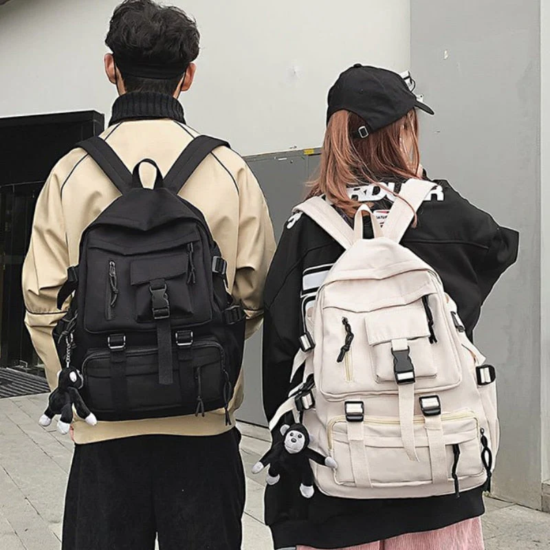 Back to school backpack Preppy Style Black Unisex Men Nylon Waterproof Multi-Pocket Design Mochilas Teenagers Shoulder Bag - Deanwangkt