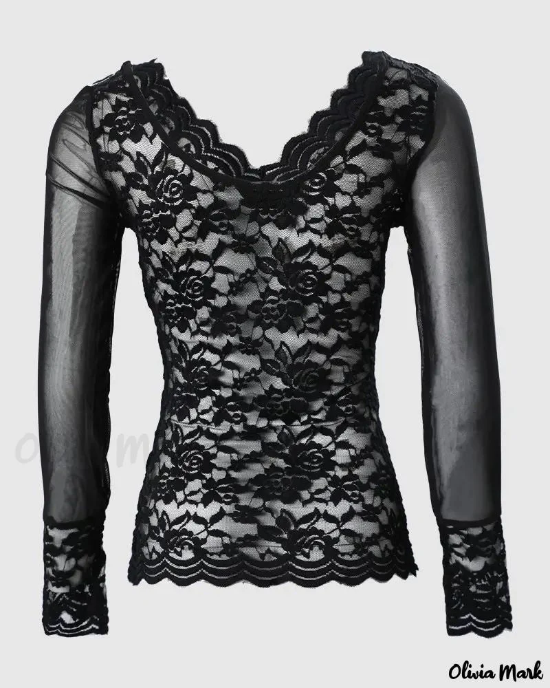 Deanwangkt - Sheer lace long sleeve top with embroidery - Deanwangkt