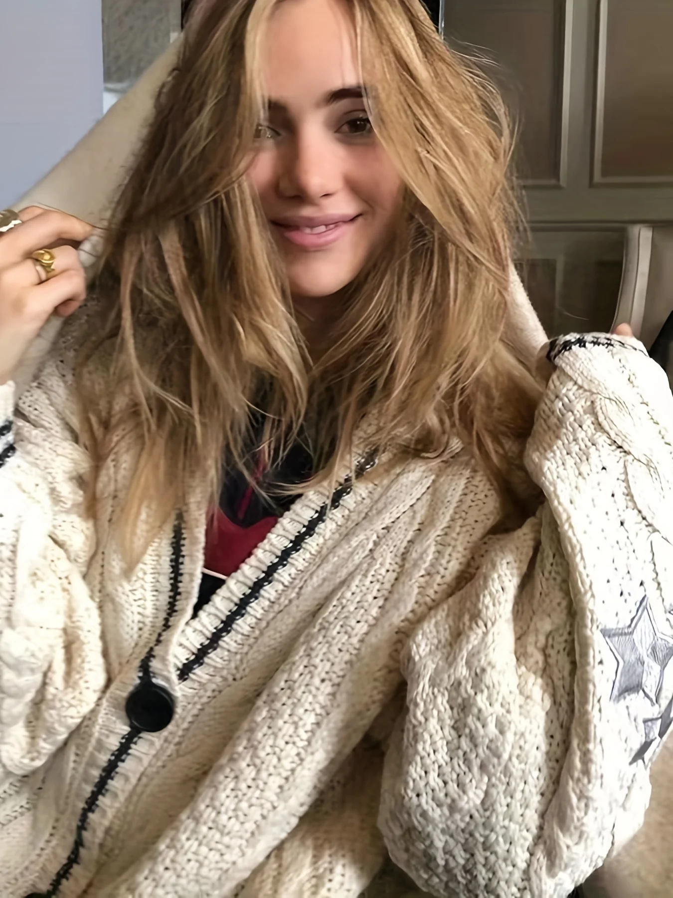 deanwangkt-1  Star Pattern Contrast Trim Cardigan, Casual Long Sleeve Cardigan For Fall & Winter, Women's Clothing - Deanwangkt