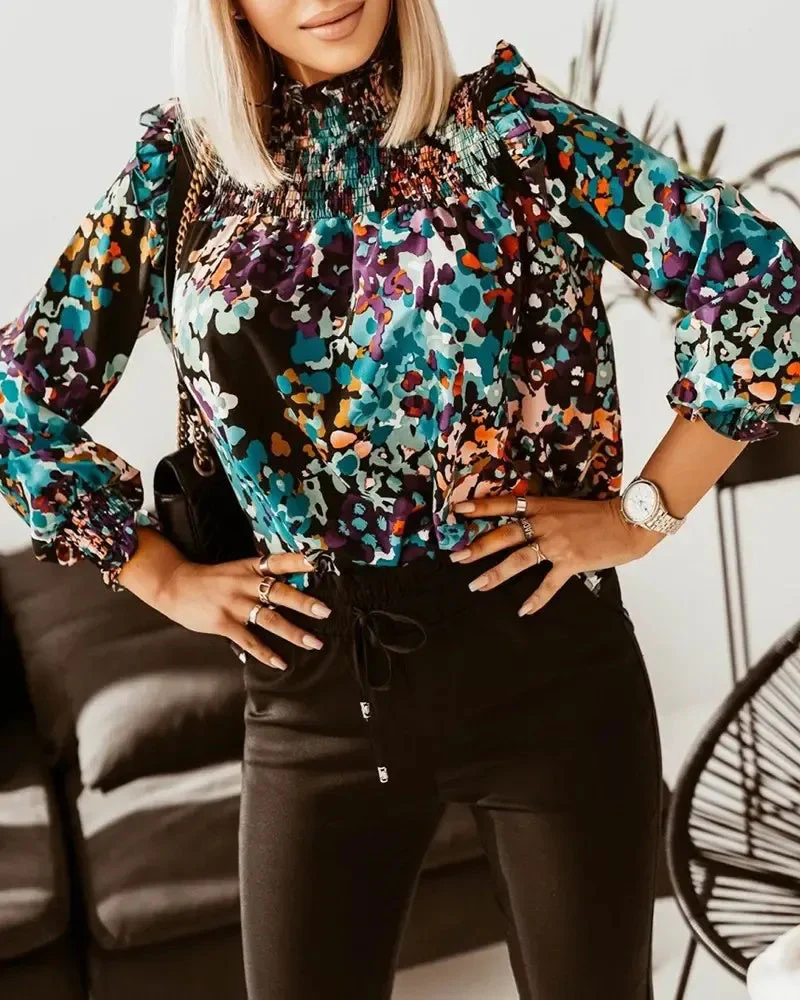 Deanwangkt - Long sleeve top with ruffled hem and all over print - Deanwangkt