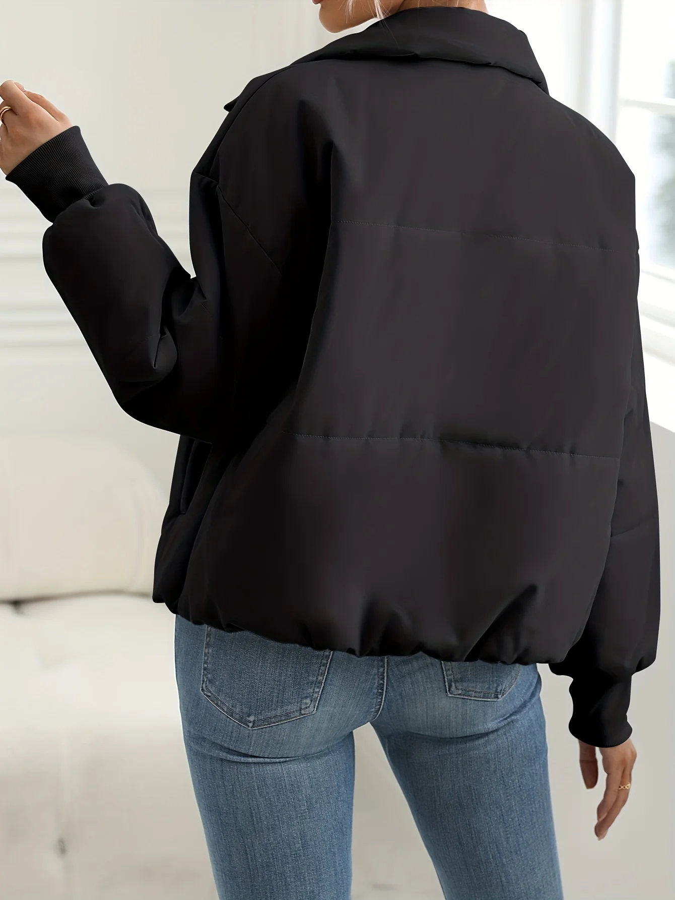 deanwangkt-1  Zip Up Solid Coat, Casual Long Sleeve Winter Warm Outerwear, Women's Clothing - Deanwangkt