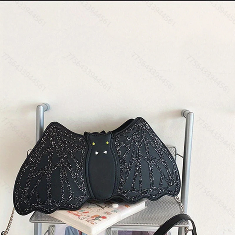 Sequins Bat Shape Crossbody Bag, Halloween Party Shoulder Bag, Bat Ghost Elf Embroidery Novelty Bag - Deanwangkt