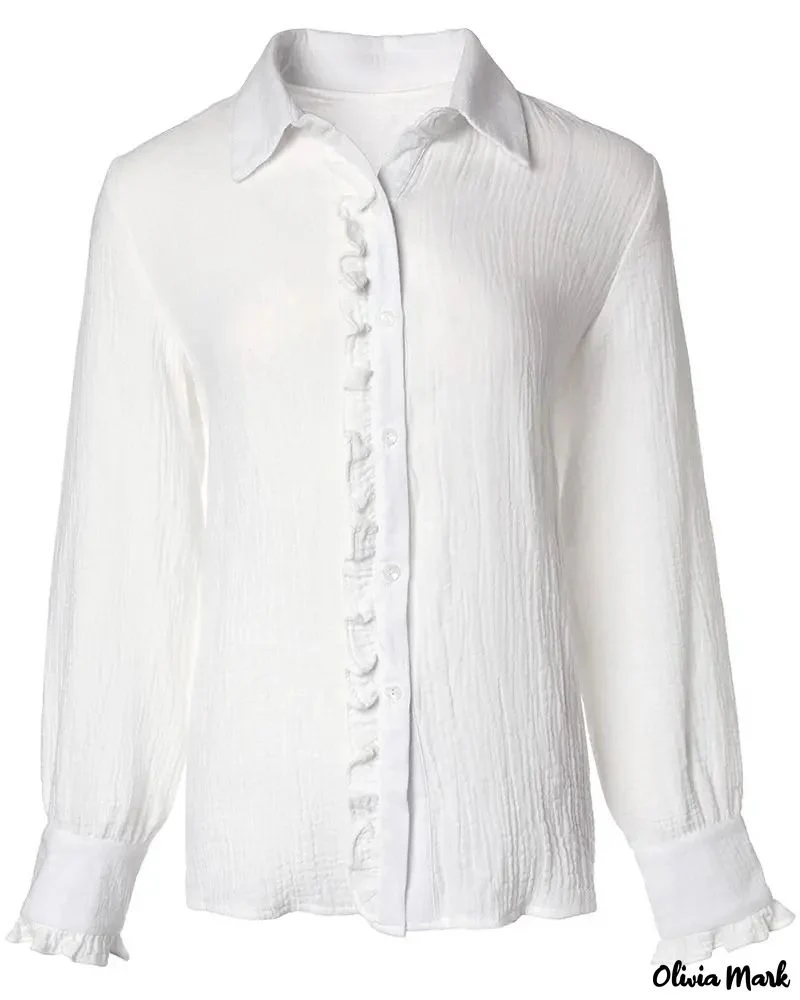 Deanwangkt - Long Sleeve Ruffle Hem Button Down Shirt - Deanwangkt