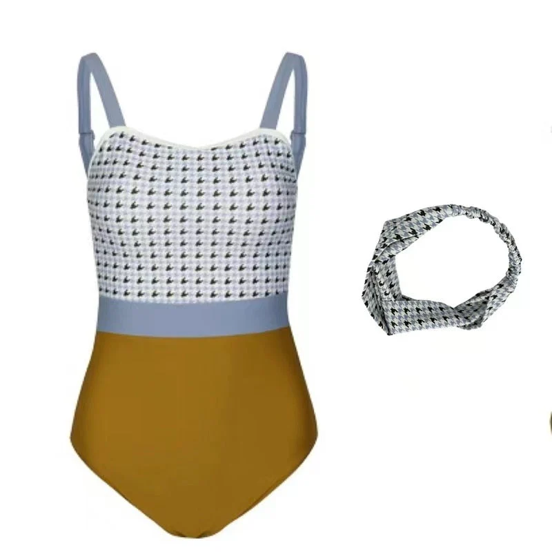 Back To School outfits One Piece Swimsuit Women Plaid Print Swimwear High Waist Monokini Sexy Backless Bathing Suit Female Padded Beachwear - Deanwangkt