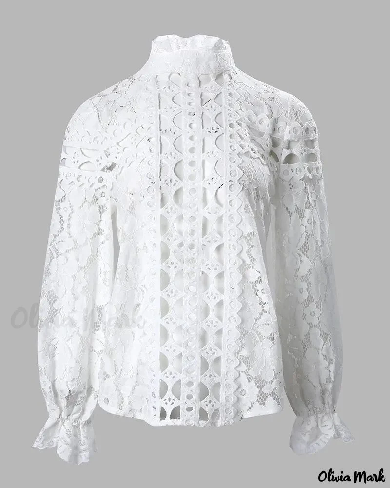Deanwangkt - Hollow Out Long Sleeve Lace Top - Deanwangkt