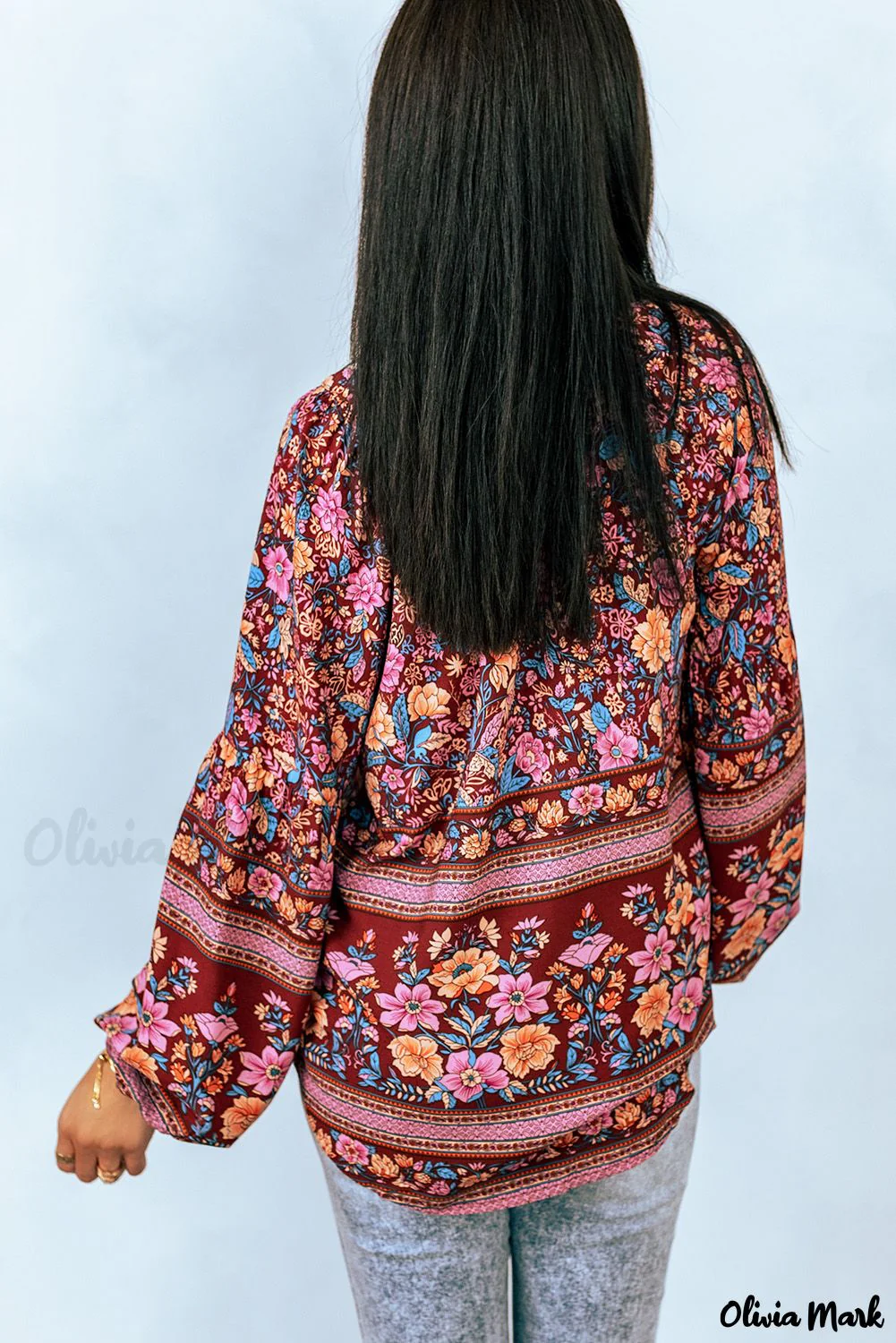 Deanwangkt - Floral Print V-Neck Long Sleeve Blouse - Deanwangkt