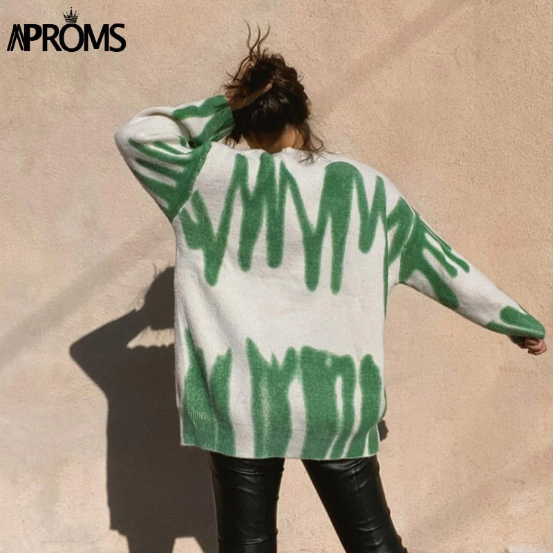 Christmas Gift Aproms Green Stripes Print Oversized Sweaters Women Winter Korean Fashion Long Pullovers Christmas Streetwear Loose Outwear Deanwangkt - Deanwangkt
