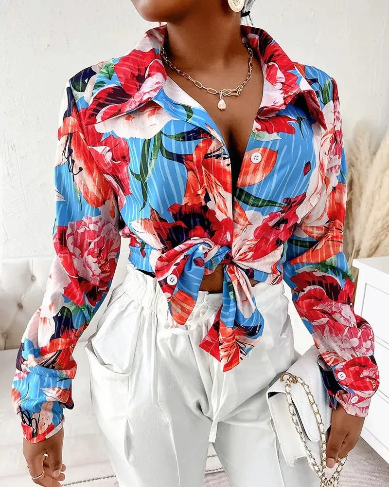Deanwangkt - Floral Print Lantern Sleeve Button Down Shirt - Deanwangkt