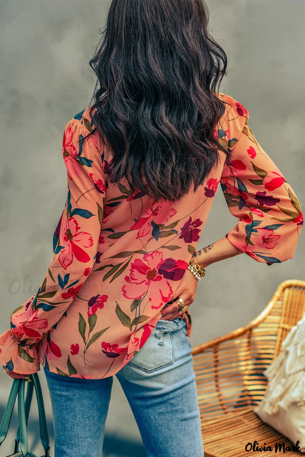 Deanwangkt - Red Floral Ruffled Long Sleeve Shirt - Deanwangkt