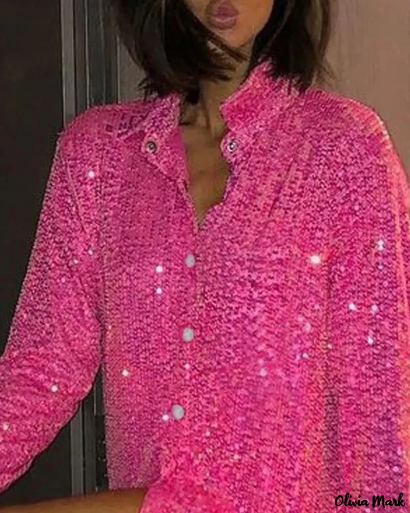 Deanwangkt - Sequin Button-Down Long Sleeve Shirt - Deanwangkt