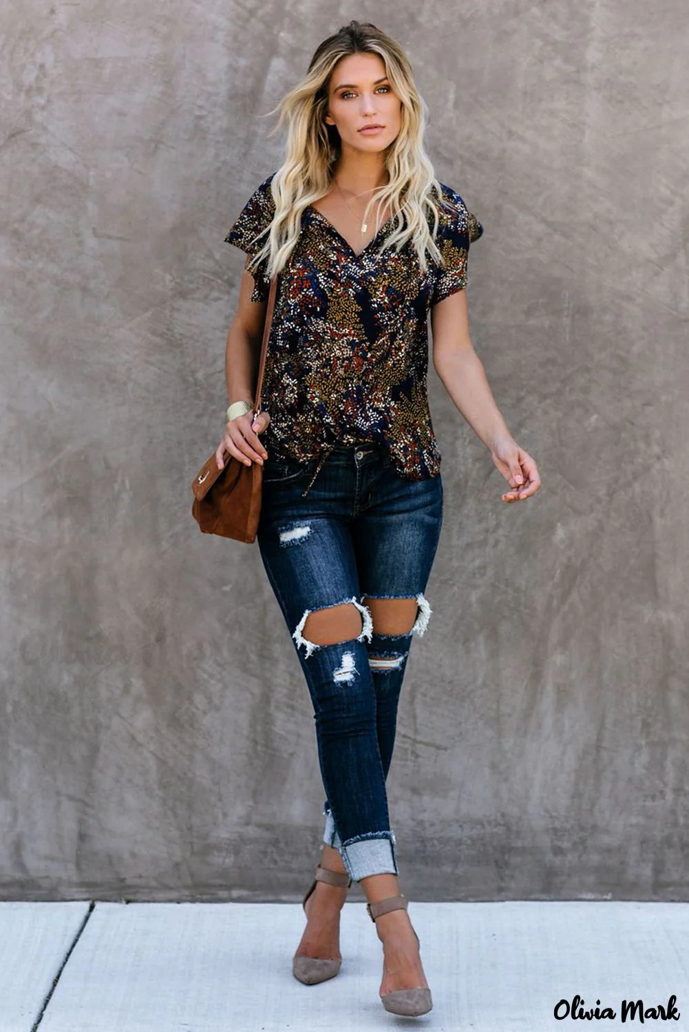Deanwangkt - Fancy multicolored ruffled blouse with V-neck and short sleeves - Deanwangkt