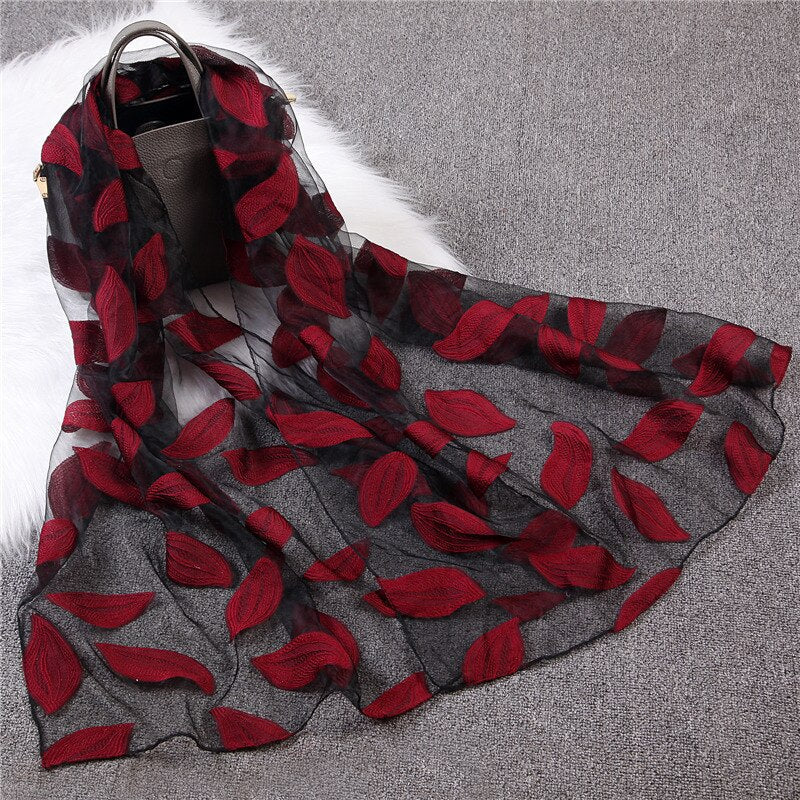 Christmas Gift Deanwangkt New Spring Summer Scarf Women Fashion Leaf Cut Flowers Scarves Elegant Lady's Beach Cove Up Winter Scarf For Women Shawl - Deanwangkt