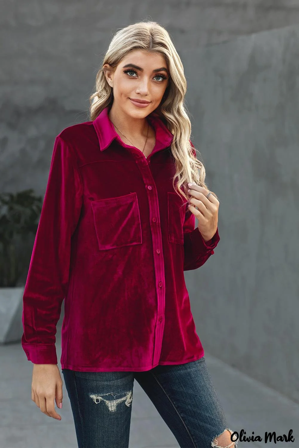 Deanwangkt - Navy Velvet Button Pocket Long Sleeve Shirt - Deanwangkt