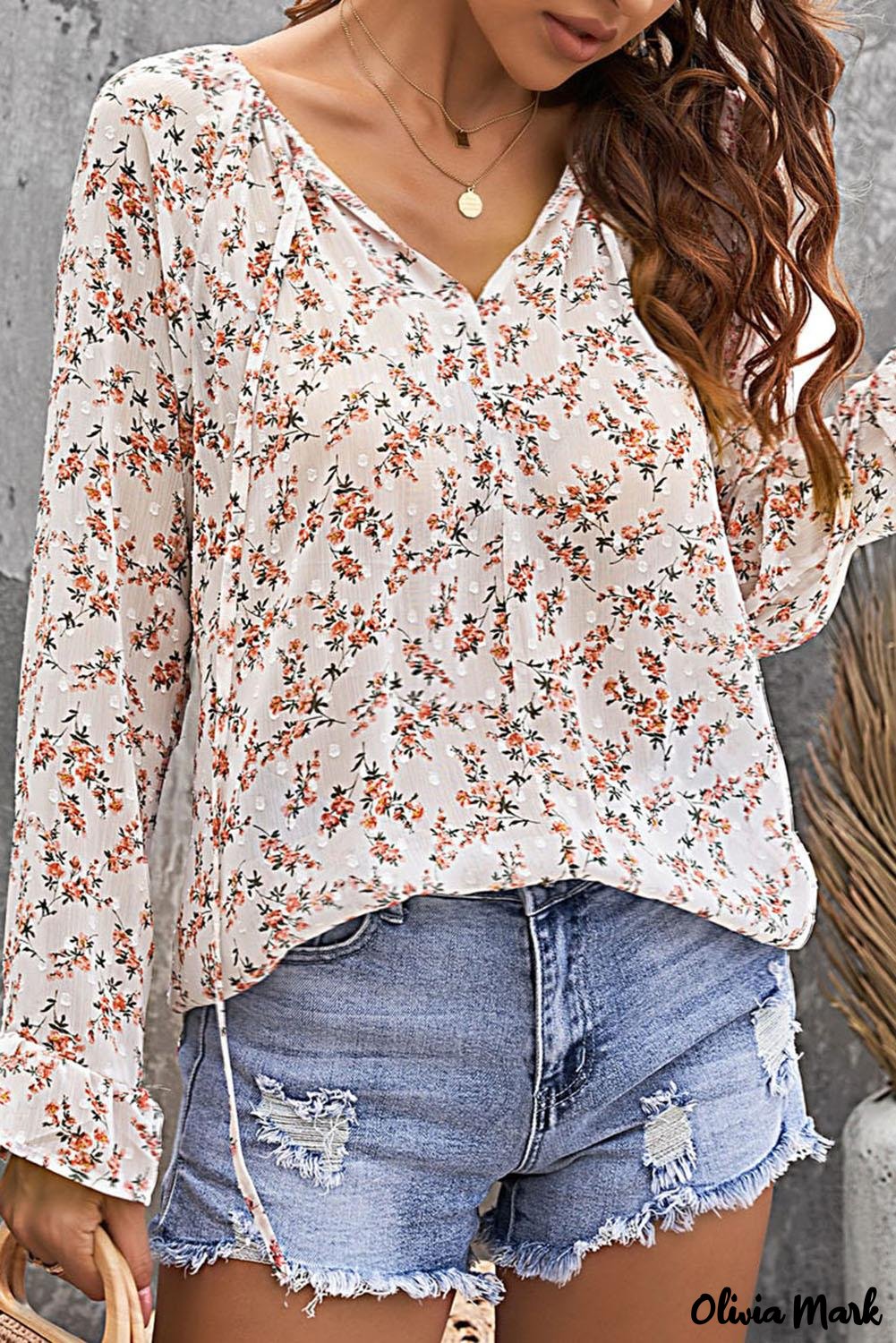 Deanwangkt - Multicolor Floral Print Drawstring Long Sleeve Blouse - Deanwangkt