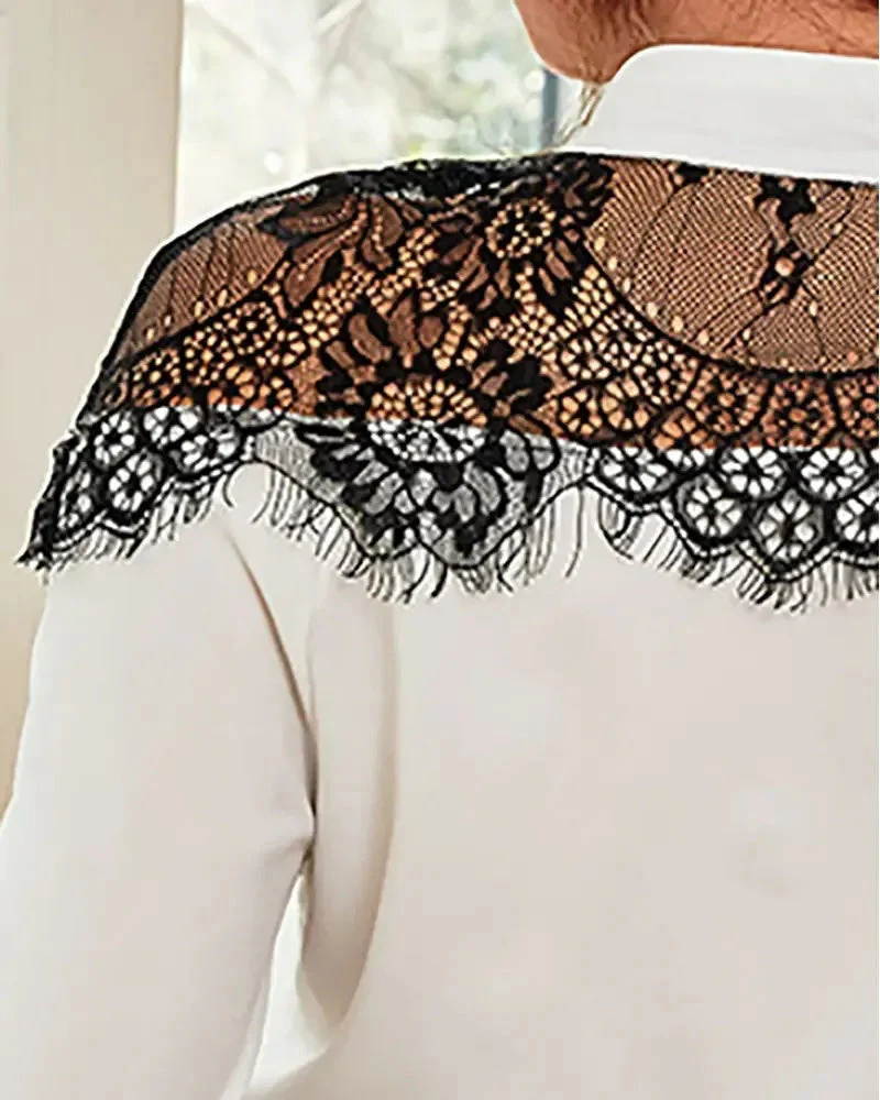 Deanwangkt - Long sleeve button up top with fringed lace patch - Deanwangkt