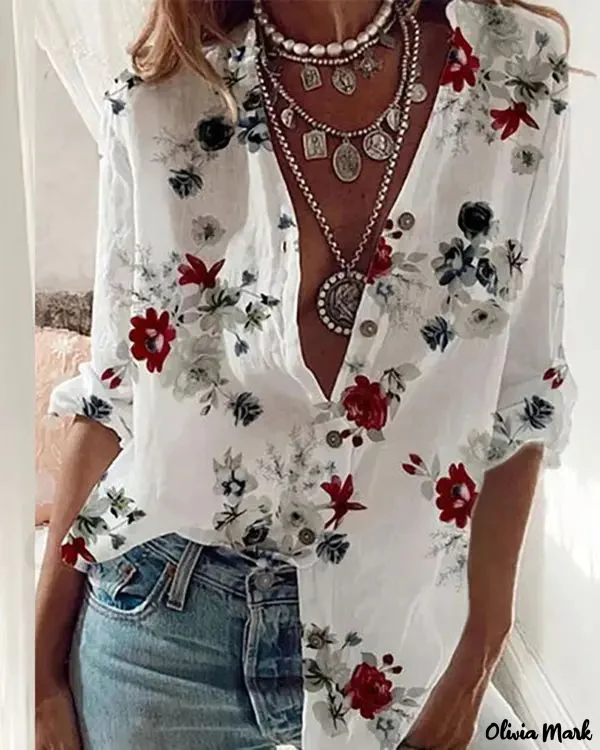 Deanwangkt - Floral Print Long Sleeve Button Down Shirt - Deanwangkt