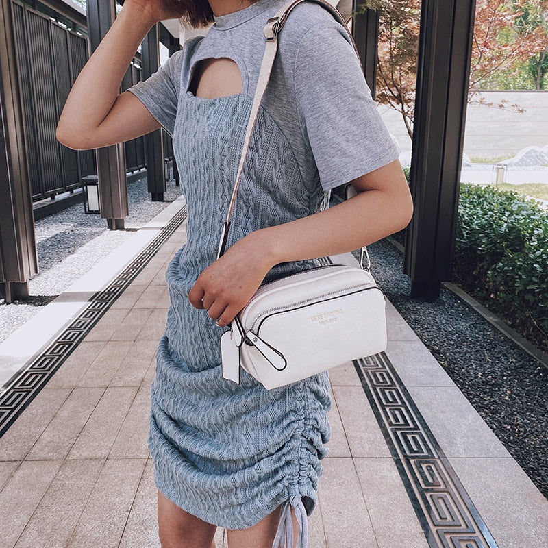 Back To College Deanwangkt Vintage Double Layer Quality PU Leather Crossbody Sling Bags For Woman Fashion Small Shoulder Purses And Handbags Long Belt - Deanwangkt