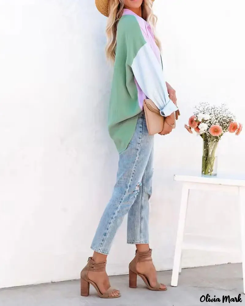 Deanwangkt - Color Block Long Sleeve Button Down Shirt - Deanwangkt