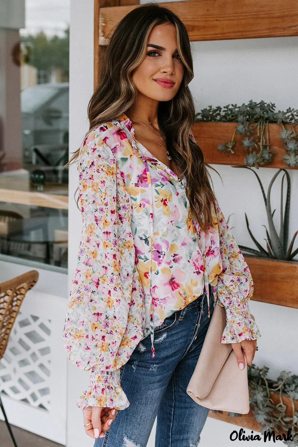 Deanwangkt - Cakewalk Rose Floral Smocked Blouse - Deanwangkt