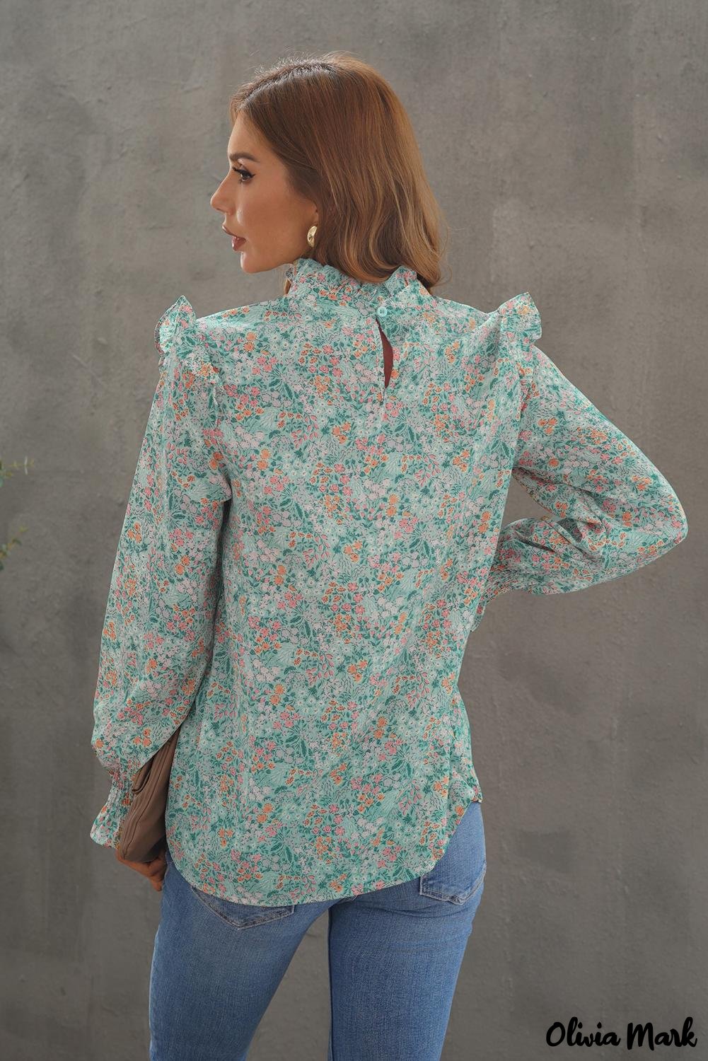Deanwangkt - Floral Print Ruffle Long Sleeve Blouse - Deanwangkt