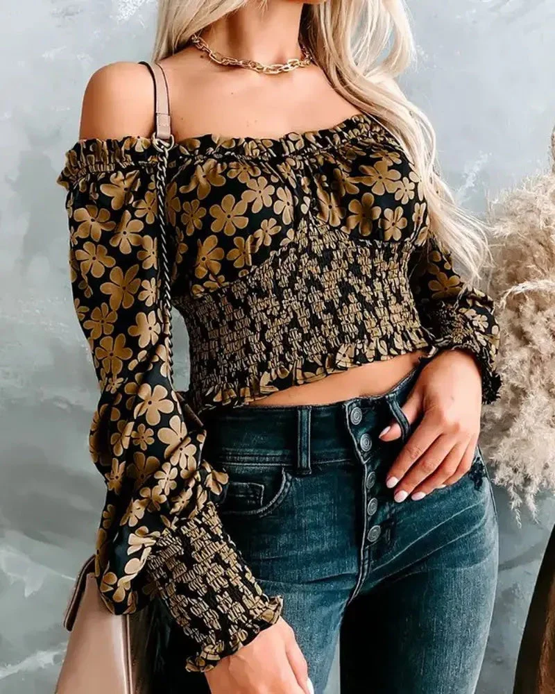 Deanwangkt - Ruched Floral Print Frill Hem Top - Deanwangkt