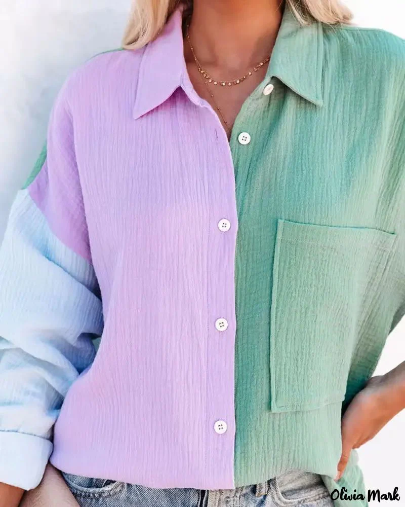 Deanwangkt - Color Block Long Sleeve Button Down Shirt - Deanwangkt